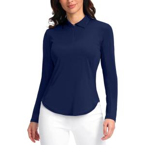 imageWomens Golf Shirts Lightweight UPF 50 Long Sleeve Shirts UV Protection Quick Dry Cool Polo Shirts for Women Work OutdoorNavy