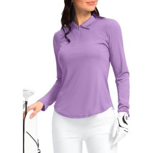 imageWomens Golf Shirts Lightweight UPF 50 Long Sleeve Shirts UV Protection Quick Dry Cool Polo Shirts for Women Work OutdoorPurple