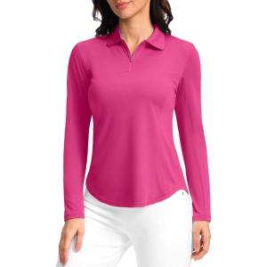 imageWomens Golf Shirts Lightweight UPF 50 Long Sleeve Shirts UV Protection Quick Dry Cool Polo Shirts for Women Work OutdoorRose