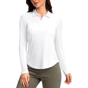 imageWomens Golf Shirts Lightweight UPF 50 Long Sleeve Shirts UV Protection Quick Dry Cool Polo Shirts for Women Work OutdoorWhite