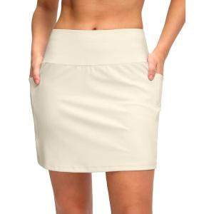 imageWomens Golf Skirts Skort 4 Side Pockets High Waisted Stretchy Tennis Skirt with Short Athletic CasualBeige