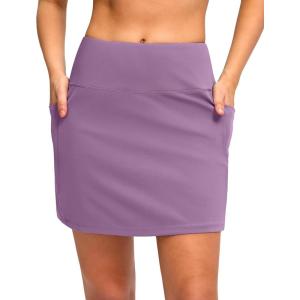 imageWomens Golf Skirts Skort 4 Side Pockets High Waisted Stretchy Tennis Skirt with Short Athletic CasualDusty Purple