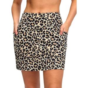 imageWomens Golf Skirts Skort 4 Side Pockets High Waisted Stretchy Tennis Skirt with Short Athletic CasualLeopard