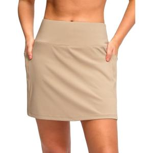 imageWomens Golf Skirts Skort 4 Side Pockets High Waisted Stretchy Tennis Skirt with Short Athletic CasualLight Khaki