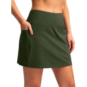 imageWomens Golf Skirts Skort 4 Side Pockets High Waisted Stretchy Tennis Skirt with Short Athletic CasualOlive Green