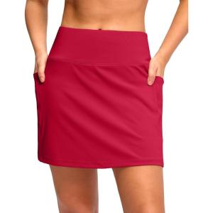 imageWomens Golf Skirts Skort 4 Side Pockets High Waisted Stretchy Tennis Skirt with Short Athletic CasualRed