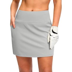 imageWomens Golf Skirts Skort 4 Side Pockets High Waisted Stretchy Tennis Skirt with Short Athletic CasualSilver Grey