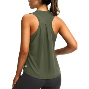 imageWomens Workout Tops Racerback Athletic Tank Tops Sleeveless Loose Fit Yoga Running Gym Shirts for WomenOlive