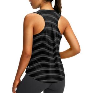 imageWomens Workout Tops Racerback Athletic Tank Tops Sleeveless Loose Fit Yoga Running Gym Shirts for WomenWhite Stripe