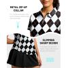 imageG Gradual Womens Golf Shirt Metal Zip Up Polo Short Sleeve Tennis Work Athletic Collared Top Quick Dry LightweightGrey Argyle