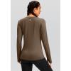 imageWomens Thermal Fleece Tops Long Sleeve Workout Shirts Running Athletic Base Layer with Thumb Holes Zipper PocketBrown