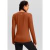 imageWomens Thermal Fleece Tops Long Sleeve Workout Shirts Running Athletic Base Layer with Thumb Holes Zipper PocketCaramel