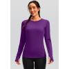 imageWomens Thermal Fleece Tops Long Sleeve Workout Shirts Running Athletic Base Layer with Thumb Holes Zipper PocketPurple
