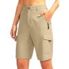 imageWomens 10quot Hiking Golf Long Shorts with 5 Pockets Knee Length Lightweight Quick Dry Cargo Bermuda Shorts for WomenLight Khaki