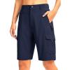 imageWomens 10quot Hiking Golf Long Shorts with 5 Pockets Knee Length Lightweight Quick Dry Cargo Bermuda Shorts for WomenNavy