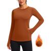 imageWomens Thermal Fleece Tops Long Sleeve Workout Shirts Running Athletic Base Layer with Thumb Holes Zipper PocketCaramel