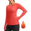 imageWomens Thermal Fleece Tops Long Sleeve Workout Shirts Running Athletic Base Layer with Thumb Holes Zipper PocketCoral