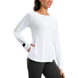 imageG Gradual Long Sleeve Workout Tops for Women Quick Dry Lightweight Running Athletic Shirts with Zip Pocket Moisture WickingA White