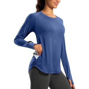 imageG Gradual Long Sleeve Workout Tops for Women Quick Dry Lightweight Running Athletic Shirts with Zip Pocket Moisture WickingBlue