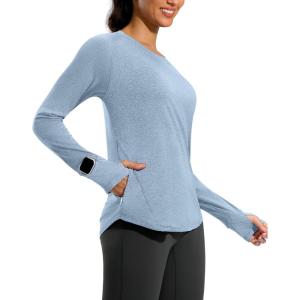 imageG Gradual Long Sleeve Workout Tops for Women Quick Dry Lightweight Running Athletic Shirts with Zip Pocket Moisture WickingDusty Blue