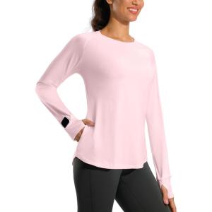 imageG Gradual Long Sleeve Workout Tops for Women Quick Dry Lightweight Running Athletic Shirts with Zip Pocket Moisture WickingHeather Light Red