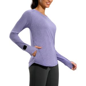 imageG Gradual Long Sleeve Workout Tops for Women Quick Dry Lightweight Running Athletic Shirts with Zip Pocket Moisture WickingSunset Purple