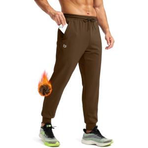 imageG Gradual Mens Fleece Joggers with Zipper Pockets Winter Warm Pants Water Resistant Athletic Workout Gym Sweatpants for MenBrown