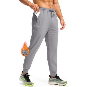 imageG Gradual Mens Fleece Joggers with Zipper Pockets Winter Warm Pants Water Resistant Athletic Workout Gym Sweatpants for MenLight Grey