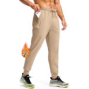 imageG Gradual Mens Fleece Joggers with Zipper Pockets Winter Warm Pants Water Resistant Athletic Workout Gym Sweatpants for MenLight Khaki