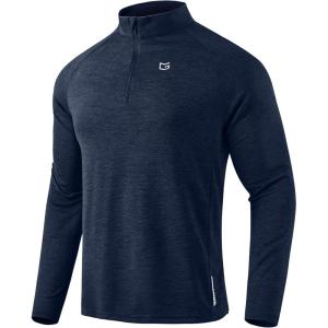 imageG Gradual Mens Running Shirts Long Sleeve Athletic Shirt Lightweight Quick Dry Quarter Zip Pullover for Men Workout Gym GolfDark Blue Heather