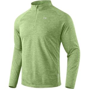 imageG Gradual Mens Running Shirts Long Sleeve Athletic Shirt Lightweight Quick Dry Quarter Zip Pullover for Men Workout Gym GolfLight Green Heather