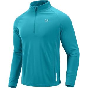 imageG Gradual Mens Running Shirts Long Sleeve Athletic Shirt Lightweight Quick Dry Quarter Zip Pullover for Men Workout Gym GolfPeacock Blue