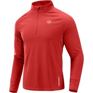 imageG Gradual Mens Running Shirts Long Sleeve Athletic Shirt Lightweight Quick Dry Quarter Zip Pullover for Men Workout Gym GolfRed