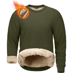 imageG Gradual Sherpa Lined Sweatshirts for Men Fleece Crewneck Sweatshirt Pullover Warm Shirts for WinterArmy Green