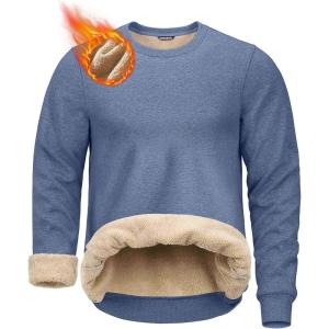 imageG Gradual Sherpa Lined Sweatshirts for Men Fleece Crewneck Sweatshirt Pullover Warm Shirts for WinterHeather Blue Grey
