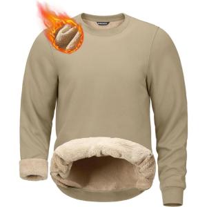 imageG Gradual Sherpa Lined Sweatshirts for Men Fleece Crewneck Sweatshirt Pullover Warm Shirts for WinterKhaki