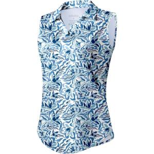 imageG Gradual Sleeveless Golf Shirts for Women Collared V Neck Tennis Tank Top Cooling Polo UPF 50 Quick Dry LightweightBlue Leaves
