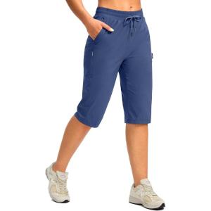 imageG Gradual Womens 15 Long Shorts Below The Knee Hiking Cargo Capris Stretch Quick Dry Bermuda Shorts for Women with PocketsBlue
