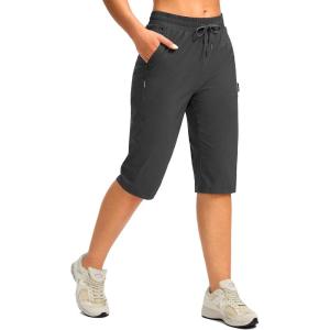 imageG Gradual Womens 15 Long Shorts Below The Knee Hiking Cargo Capris Stretch Quick Dry Bermuda Shorts for Women with PocketsDark Grey