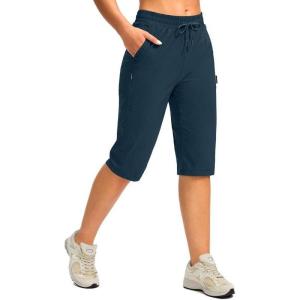 imageG Gradual Womens 15 Long Shorts Below The Knee Hiking Cargo Capris Stretch Quick Dry Bermuda Shorts for Women with PocketsDusty Blue