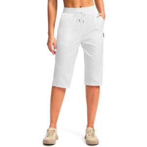 imageG Gradual Womens 15 Long Shorts Below The Knee Hiking Cargo Capris Stretch Quick Dry Bermuda Shorts for Women with PocketsDwhite