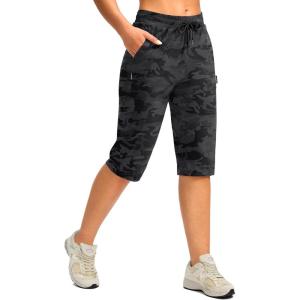 imageG Gradual Womens 15 Long Shorts Below The Knee Hiking Cargo Capris Stretch Quick Dry Bermuda Shorts for Women with PocketsGrey Camo