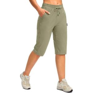 imageG Gradual Womens 15 Long Shorts Below The Knee Hiking Cargo Capris Stretch Quick Dry Bermuda Shorts for Women with PocketsLight Green