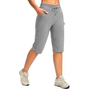 imageG Gradual Womens 15 Long Shorts Below The Knee Hiking Cargo Capris Stretch Quick Dry Bermuda Shorts for Women with PocketsLight Grey
