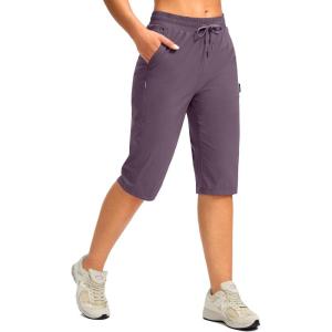 imageG Gradual Womens 15 Long Shorts Below The Knee Hiking Cargo Capris Stretch Quick Dry Bermuda Shorts for Women with PocketsPurple