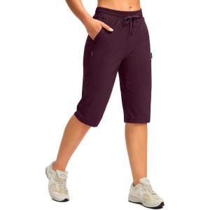 imageG Gradual Womens 15 Long Shorts Below The Knee Hiking Cargo Capris Stretch Quick Dry Bermuda Shorts for Women with PocketsWine
