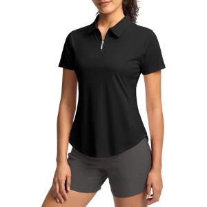 imageG Gradual Womens Golf Shirt Metal Zip Up Polo Short Sleeve Tennis Work Athletic Collared Top Quick Dry LightweightBlack