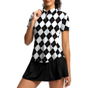 imageG Gradual Womens Golf Shirt Metal Zip Up Polo Short Sleeve Tennis Work Athletic Collared Top Quick Dry LightweightGrey Argyle