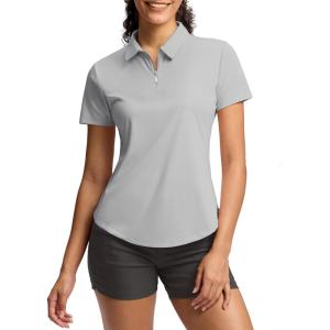 imageG Gradual Womens Golf Shirt Metal Zip Up Polo Short Sleeve Tennis Work Athletic Collared Top Quick Dry LightweightLight Grey