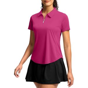 imageG Gradual Womens Golf Shirt Metal Zip Up Polo Short Sleeve Tennis Work Athletic Collared Top Quick Dry LightweightLight Rose